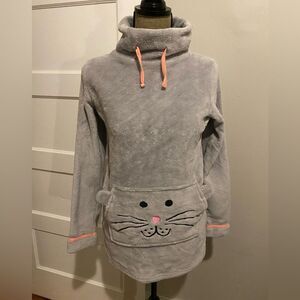 Potpourri Grey Plush Cat Face Cowl Neck Hoodie